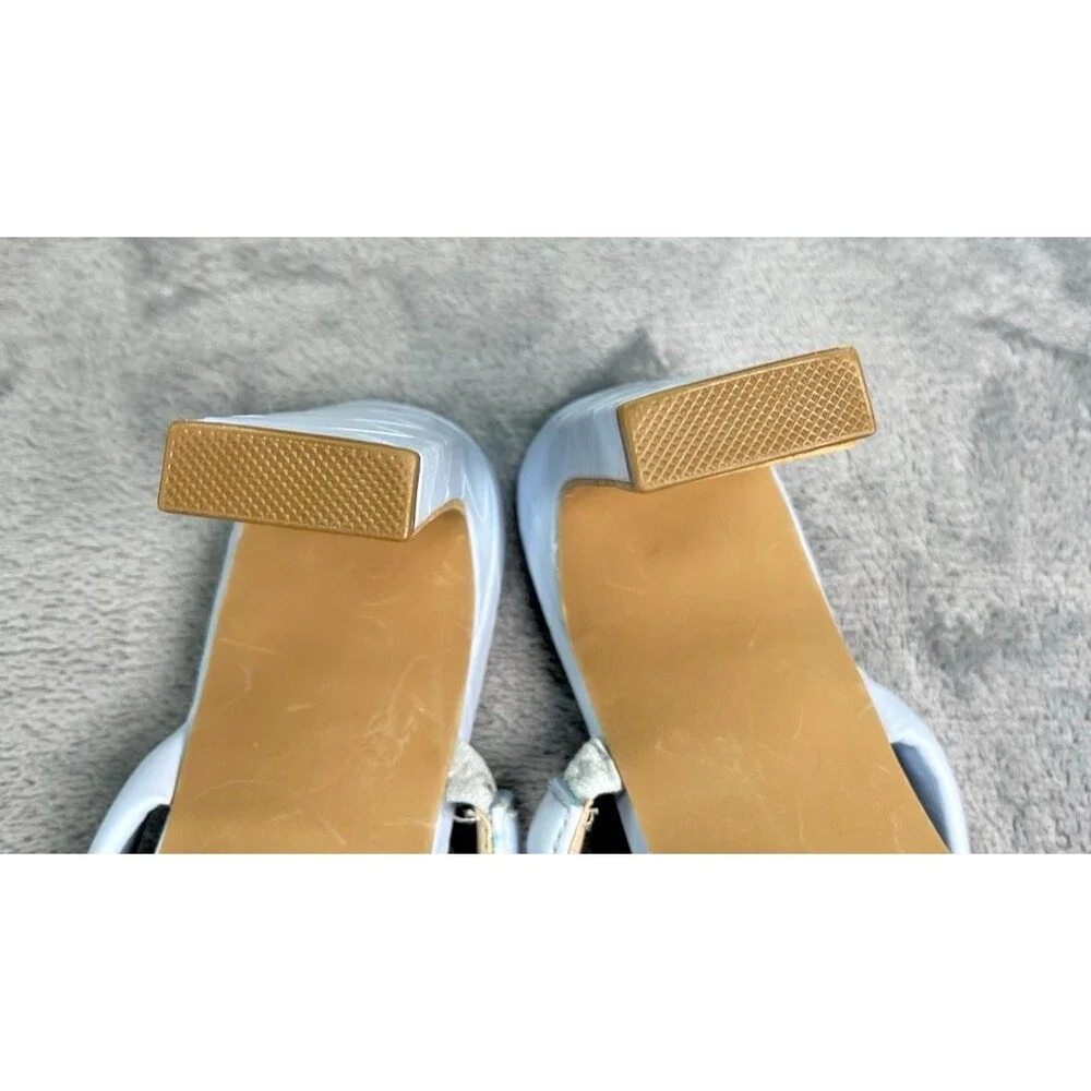 Coutgo womens baby blue platform block heel basket weave pattern sandals sz 8.5